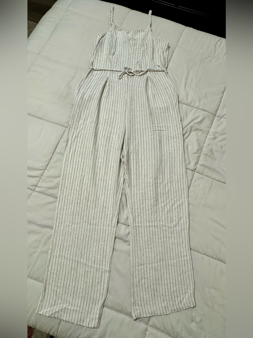 Monteau Cream & Black Striped Wide-Leg Jumpsuit